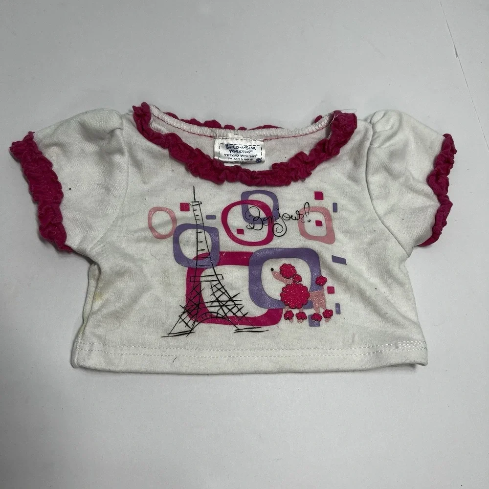 Build A Bear White Pink  Poodle Shirt Pint Studded‎ Pants Sketchers Shoes Outfit